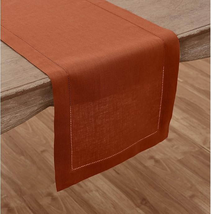 Solino Home Linen Cinnamon Hemstitch Table Runner 48 Inches - 100% Pure Linen...