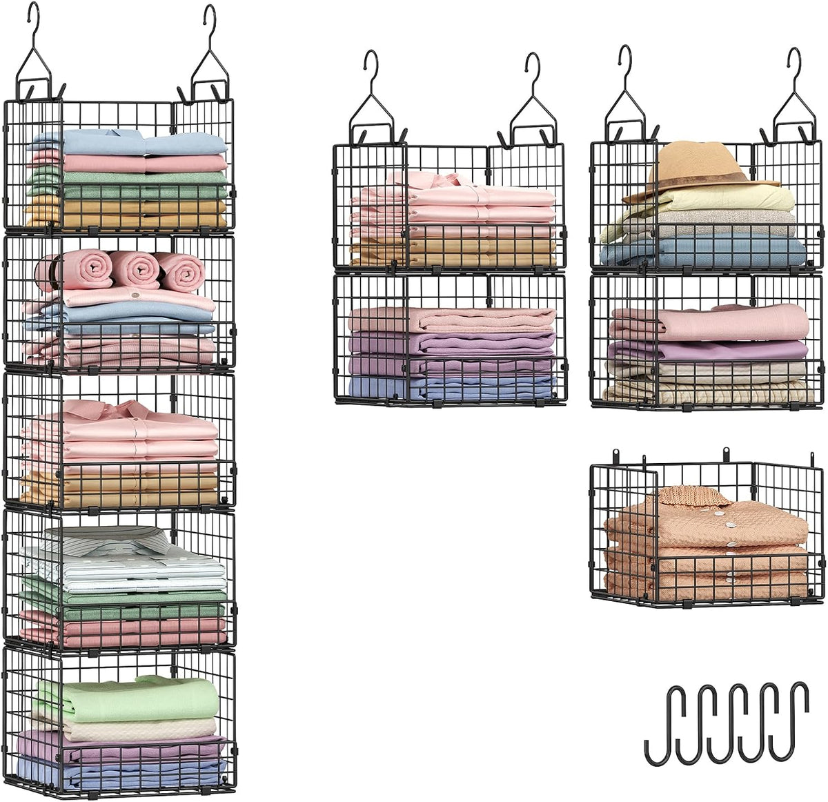 sonyabecca 5-tier hanging closet organizer – black closet, main product view