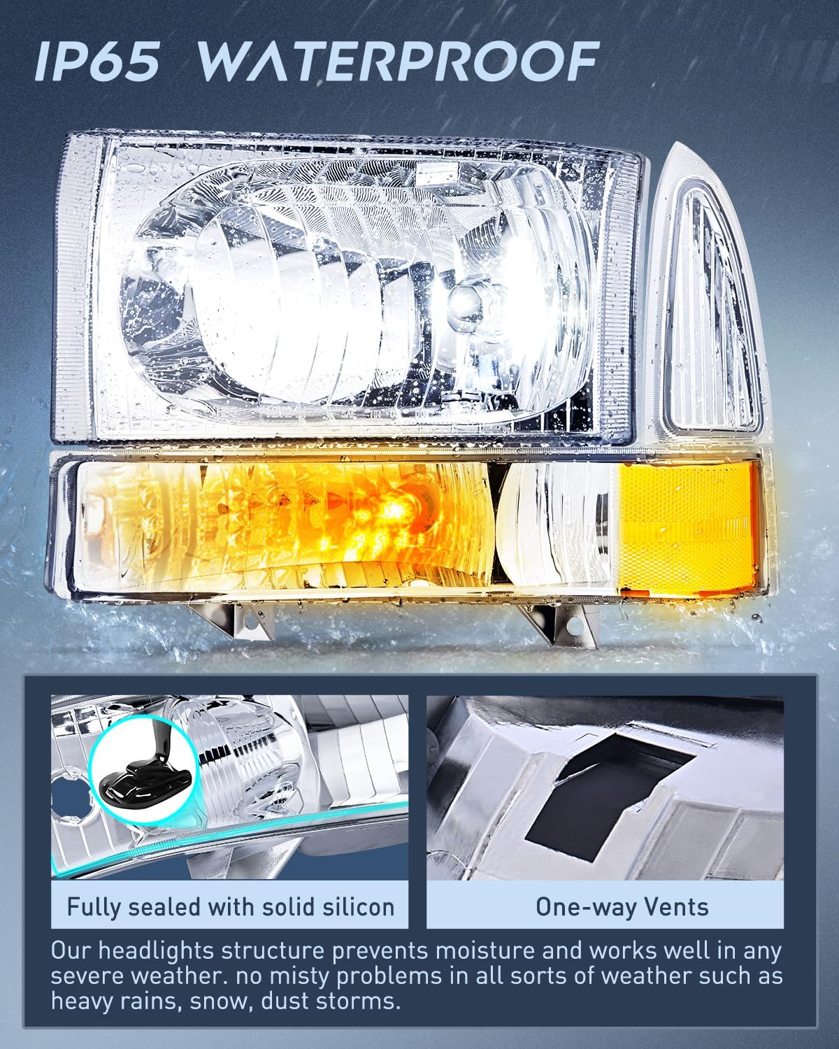 Nilight Headlight Assembly 1999 2000 2001 2002 2003 2004 F250 F350 F450 F550 Super Duty,Headlights Assembly Replacement,Chrome Housing Clear Corner Clear Lens,4 Pack
