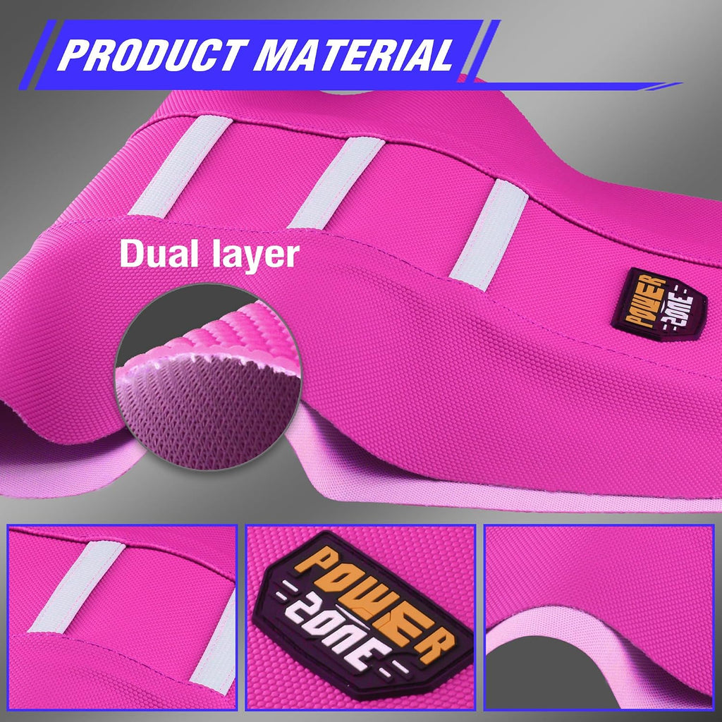 Dirt Bike Seat Cover - White Stripe Universial Seat Cover for Dirt Bike - Motorcycle Motorcross Enduro Seat Covers (Pink)