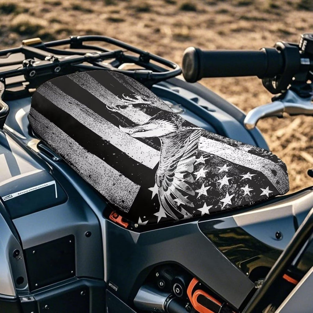 American Flag Eagle ATV Seat Covers Waterproof Soft 4-Wheeler Seat Cushion Covers Breathable Elastic Fit for Most Polaris Sportsman Polaris Scrambler Honda Rancher