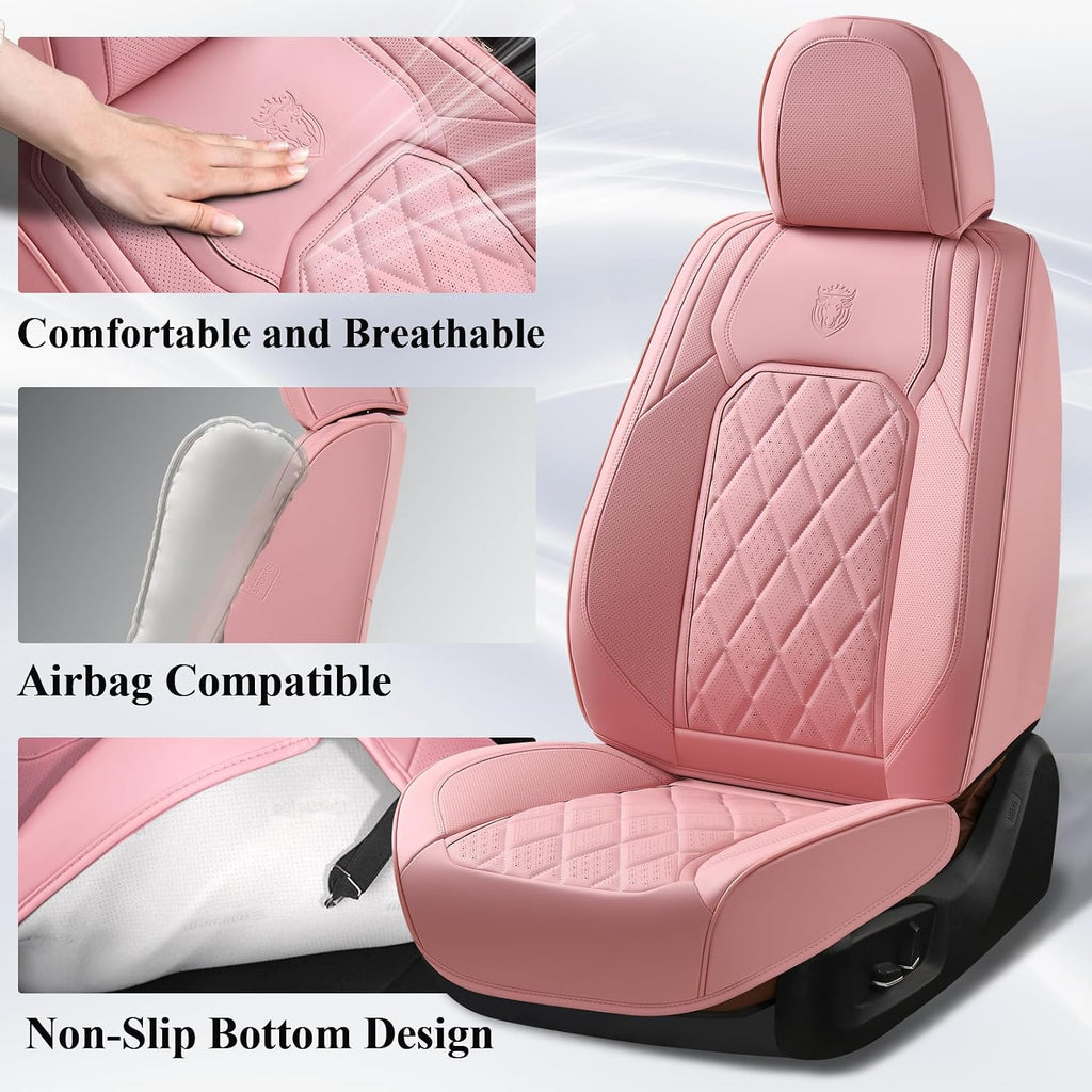 coverado car seat covers full set, pink leather shown in use