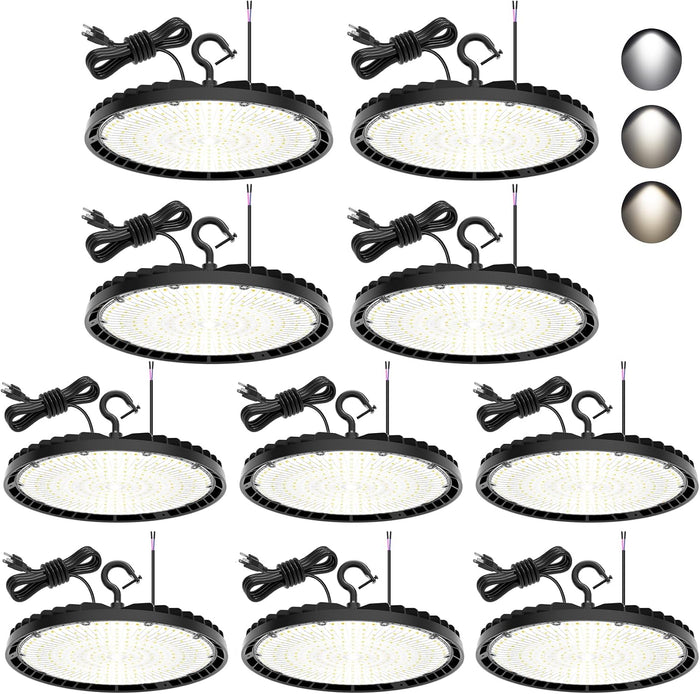 10 Pack LED High Bay Light 150W 120W 90W Adjustable, UFO High Bay LED Lights 4500K 5000K 5700K Selectable, Dimmable High Bay Shop Light for Garage Warehouse Factory, ETL Listed