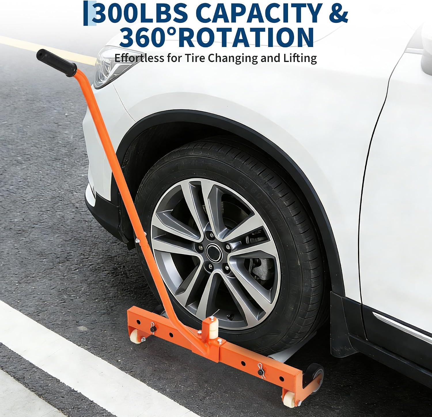 Heavy Duty Adjustable Tire Wheel Dolly – 330lbs Capacity – 23.5"-43.5" Width – Smooth 8in Rollers for 360° Lifting, Moving, Changing – Global for Truck, SUV, Car – Orange