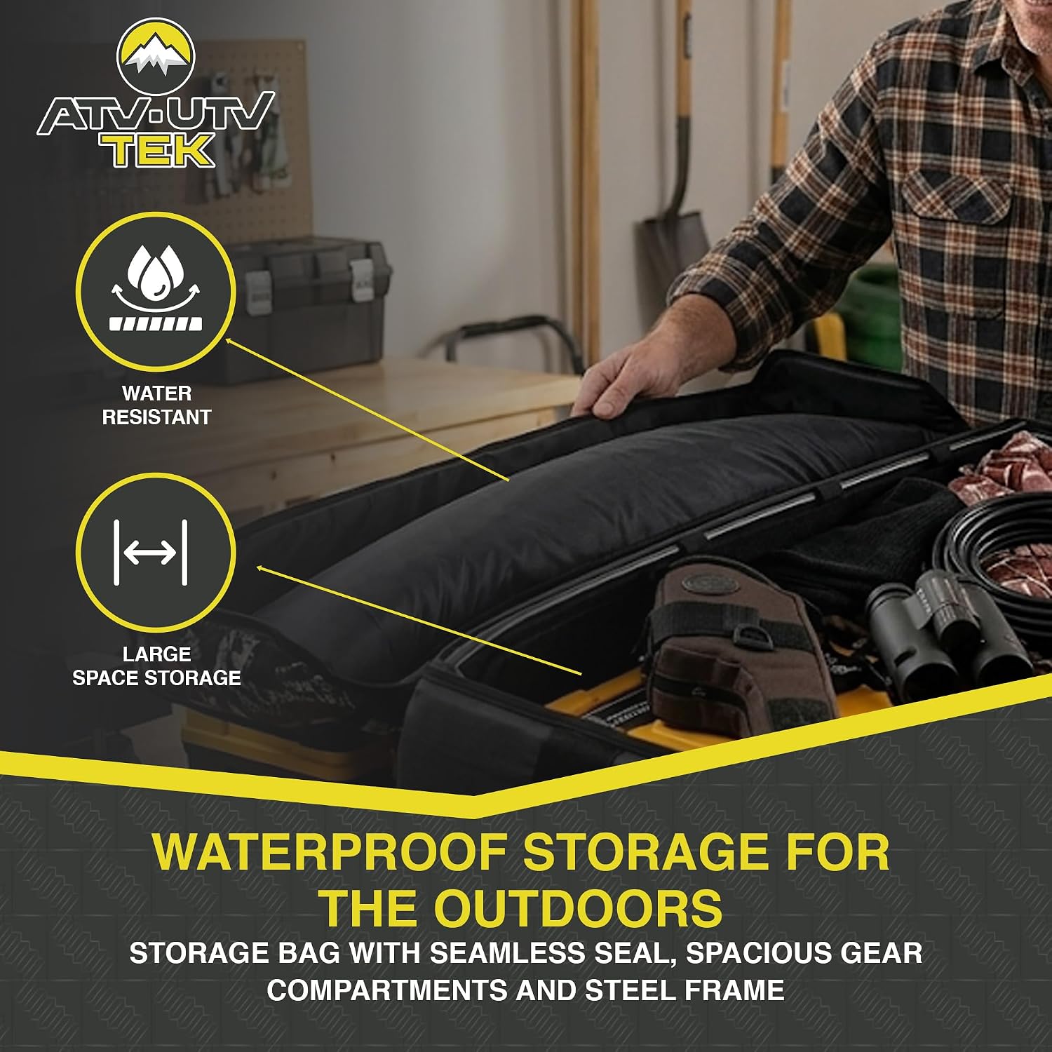 ATV Tek Arch Series Hunting and Fishing Expedition ATV/UTV Rear Rack Cargo Bag, Kings Mountain Shadow Camo, Waterproof ATV Bag with Spacious Compartments, Steel Frame Support.