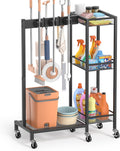 Broom Holder with Cleaning Supplies Organizer, Broom Closet Storage Cabinet