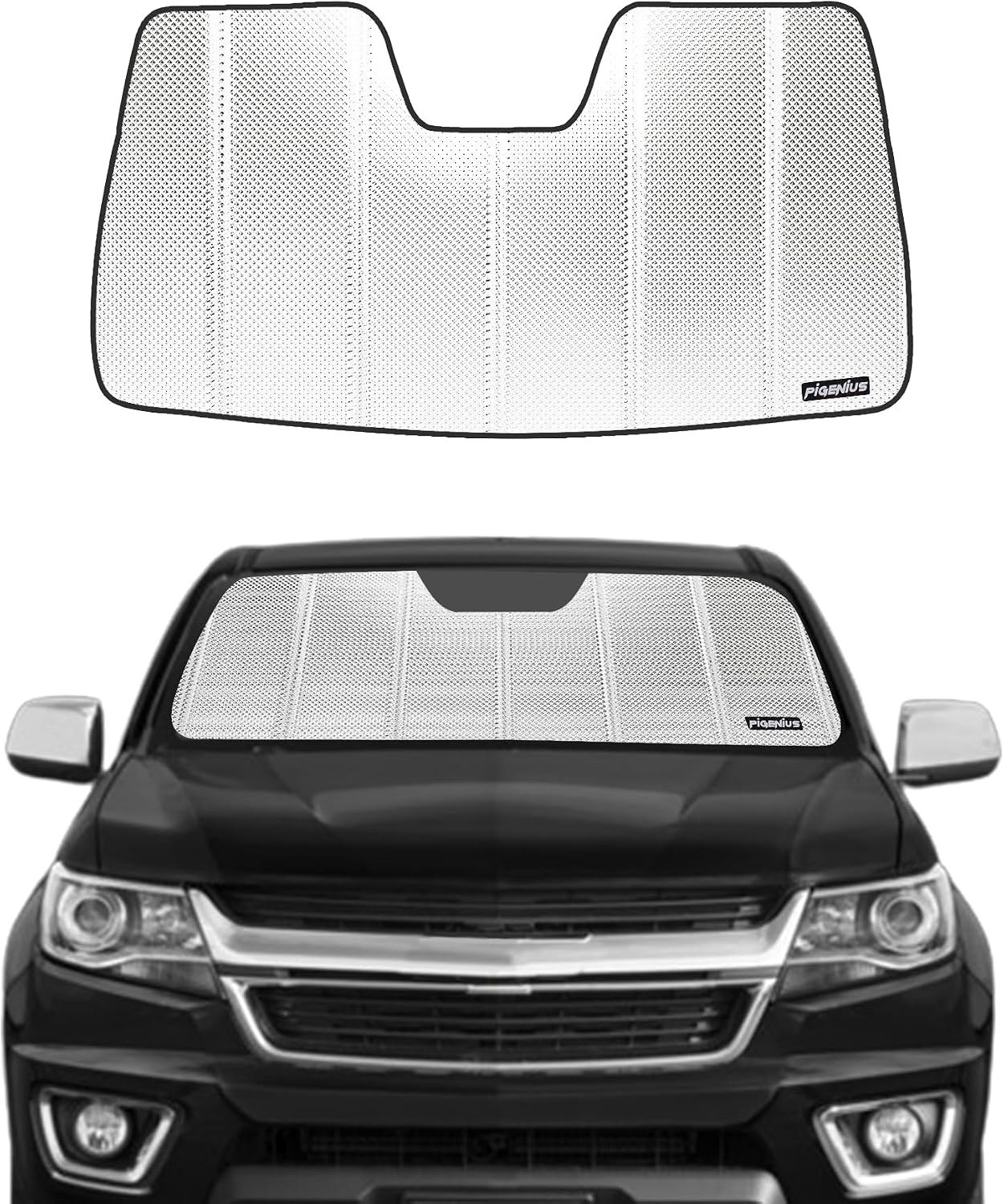 Pigenius Windshield Sun Shade for Chevrolet Colorado/GMC Canyon 2015-2022. Reflective Aluminum Film Front Window Sunshade - BLAZBLOCK