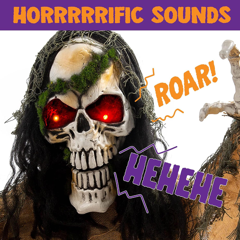 JOYIN Halloween Decoration Outdoor Animated Zombie Groundbreaker, Light-up Sk...