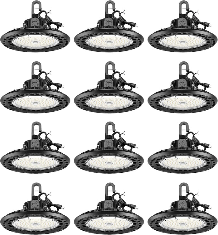YXL High Bay LED Lights 300W,3 Adjustable Wattages,High Bay Led Shop Lights for Warehouse Barn Factory,100-277V, Dimmable 0-10V, Waterproof, Commercial Bay Lighting, Super Bright, UL,12Pack