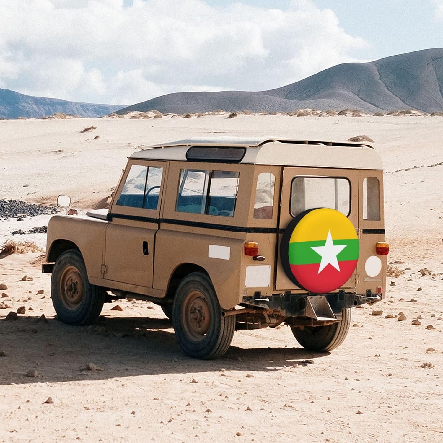 Flag of Myanmar Print Universal Spare Tire Cover for RV, Jeep | Wheel Protector Fits Rv, Trailer, Jeep, Shield Tires From Sun, Dirt And Rain For Outdoor Storage