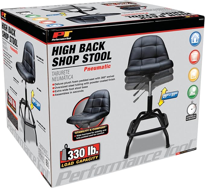 Performance Tool W85031 Pneumatic High Back Adjustable Swivel Bar Stool - Image 9