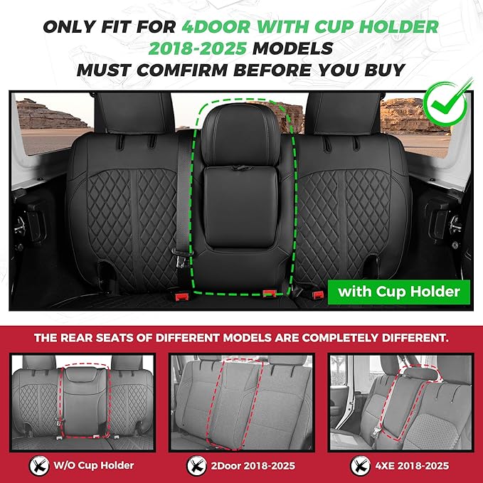 for Jeep Wrangler Seat Covers 4Door JL 2018 2019 2020 2021 2022 2023 2024 2025 - Image 2