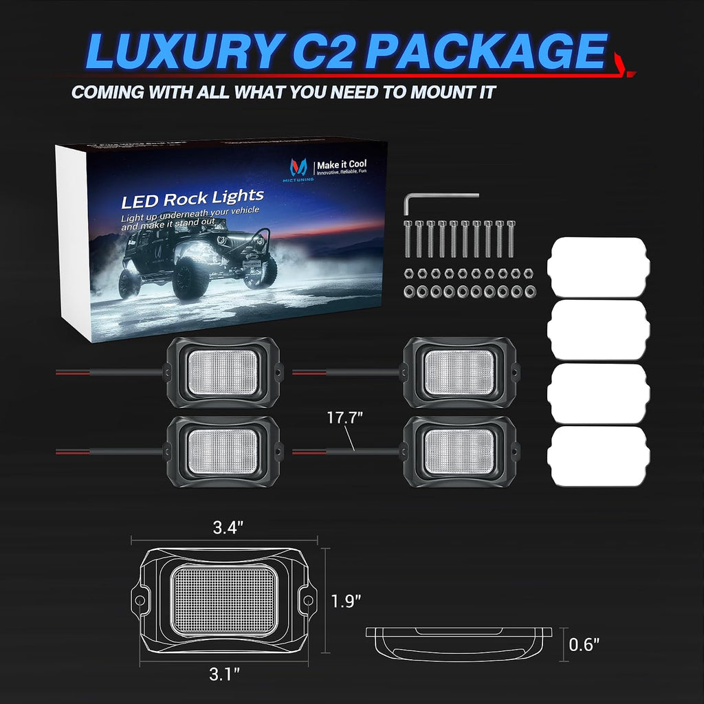 mictuning c2 curved pure white rock lights, package contents