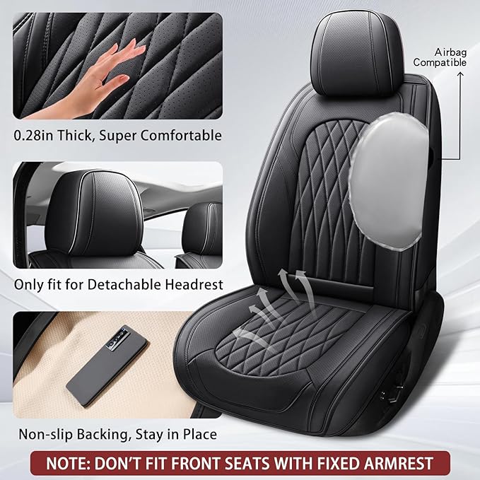 WELLDO Car Seat Covers Front Seats, Leather Seat Covers - Image 3