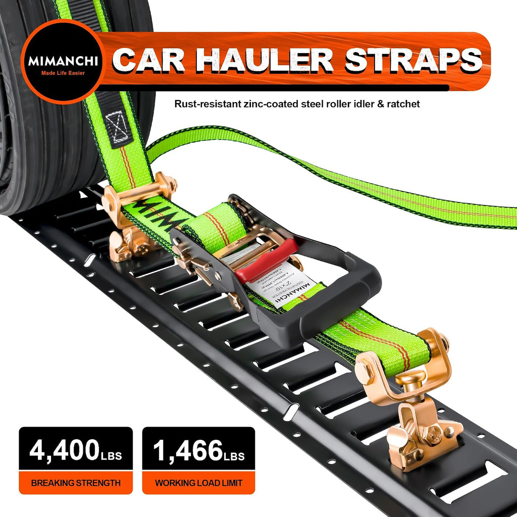 2" x 16' E Track Tire Straps with Fittings, 4 Pack, Car Tie Down Straps for Trailers, Over the Wheel Ratchet Strap with Rubber Blocks, Vehicle Auto Tie Down Kit for Hauling Oversize Tires