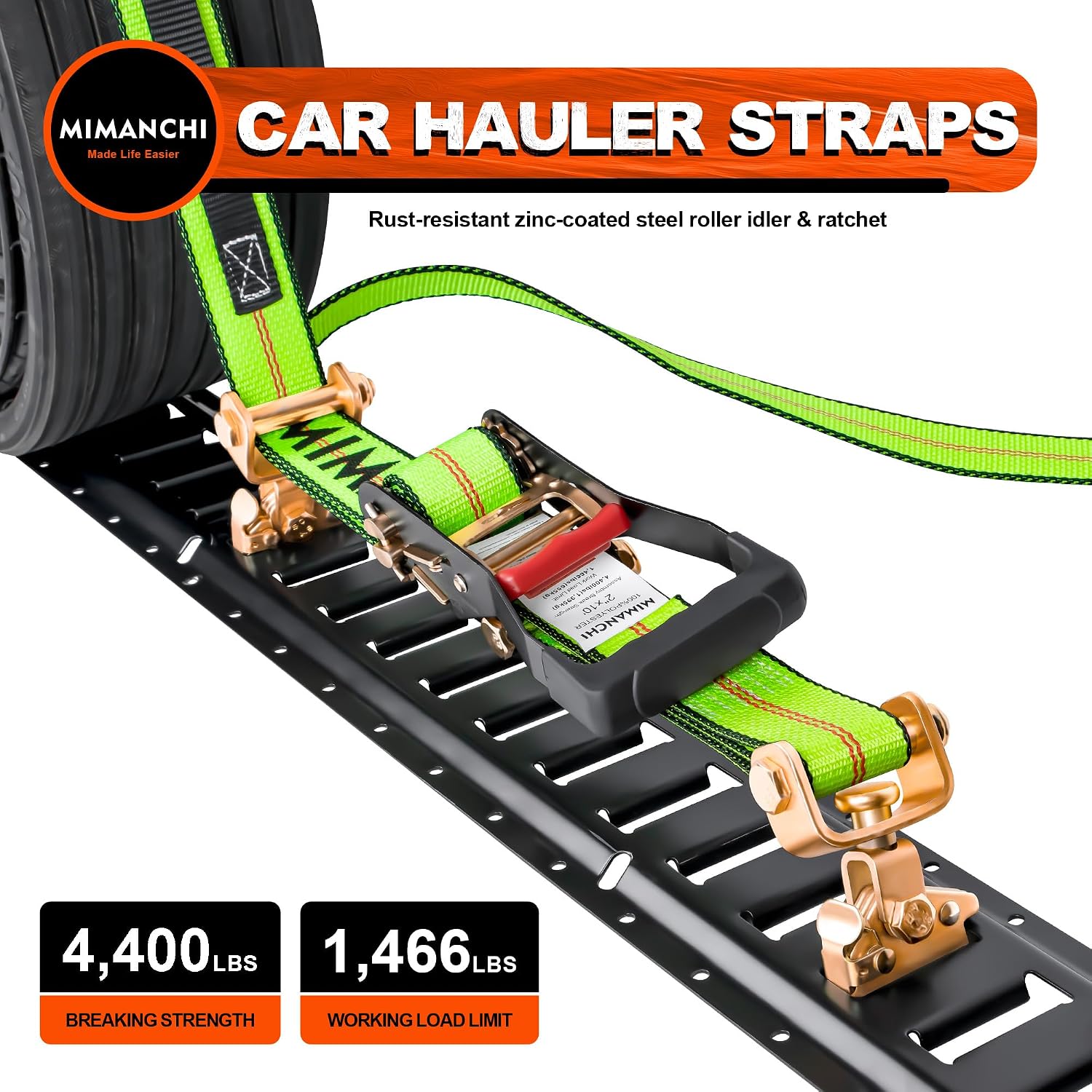 2" x 16' E Track Tire Straps with Fittings, 4 Pack, Car Tie Down Straps for Trailers, Over the Wheel Ratchet Strap with Rubber Blocks, Vehicle Auto Tie Down Kit for Hauling Oversize Tires