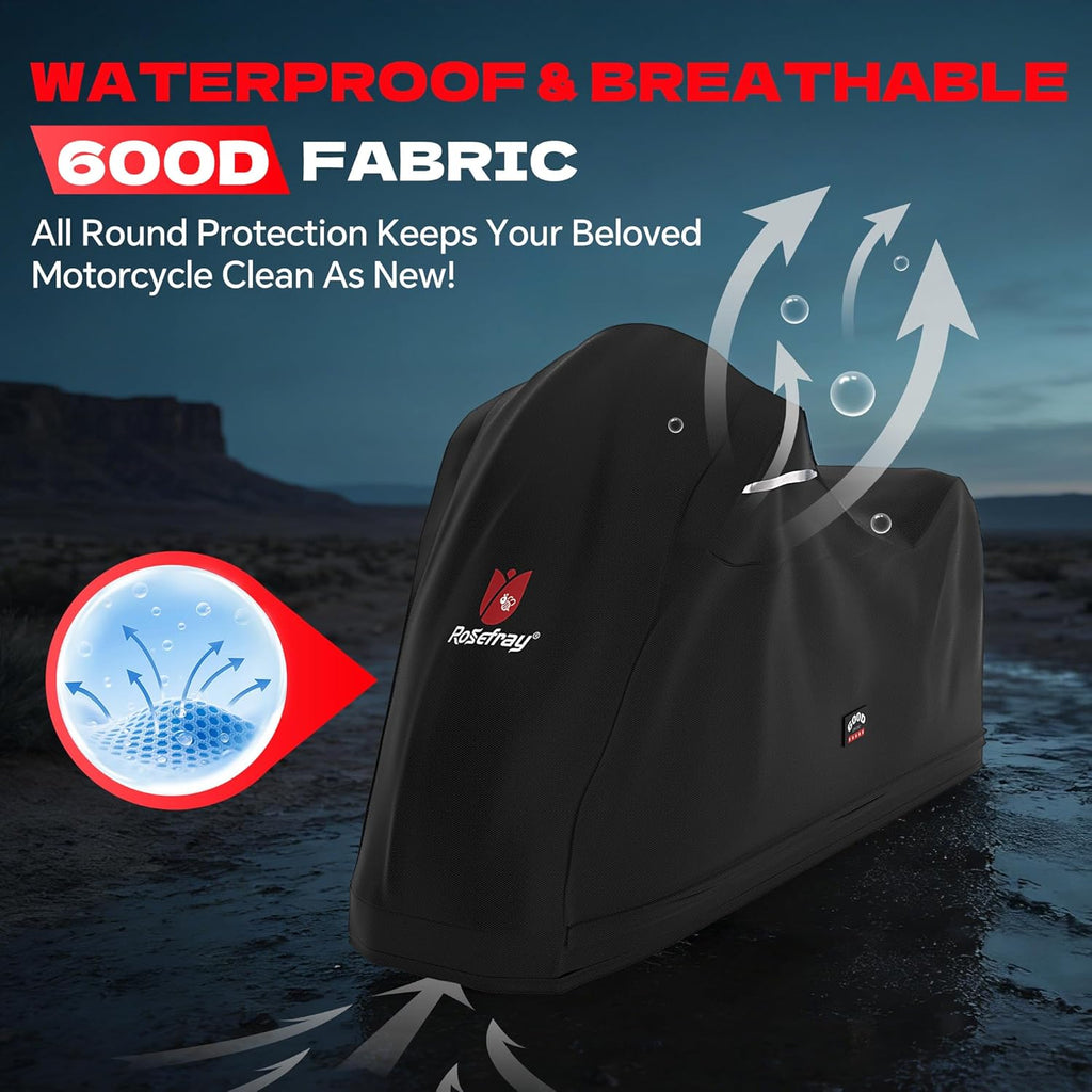 Full Enclosed Motorcycle Cover,600D Waterproof Motorcycle Cover Outdoor/Indoor UV Resistant with Reflective Strips Fits Length up to 96.5" Motorcycles Yamaha Honda Harley Suzuki Black
