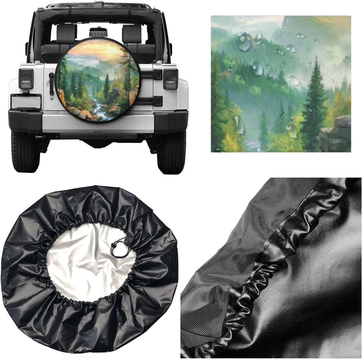 Watercolor Mountain Landscape Spare Tire Cover, Nature Style Waterproof Wheel Protector Covers Universal for Rv Suvs Trucks Camper Travel Trailers, 14 inch