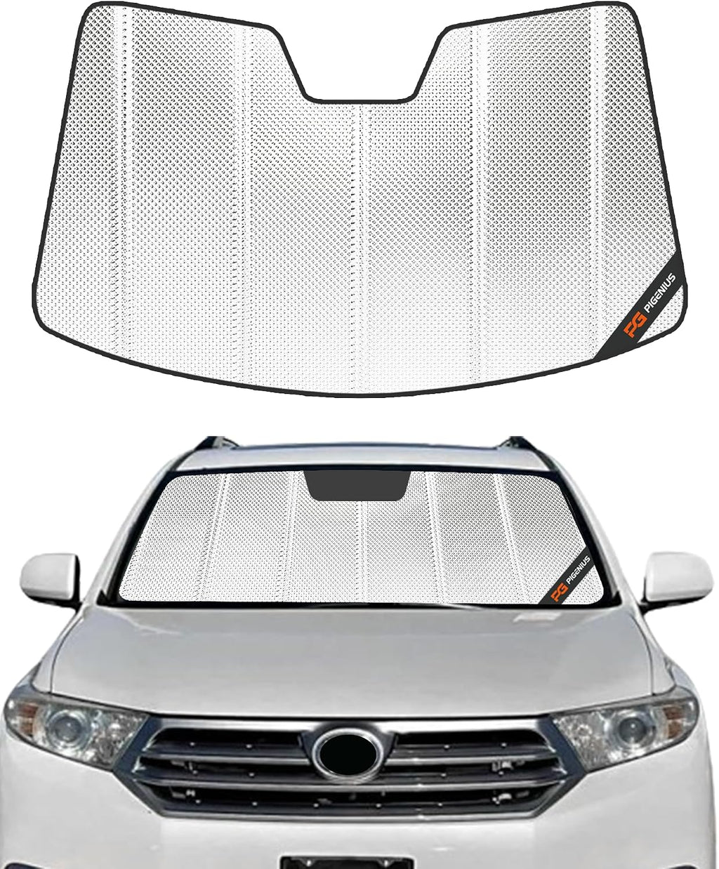 Pigenius Windshield Sun Shade for Toyota Highlander 2014-2019. Reflective Aluminum Film Front Window Sunshade - BLAZBLOCK