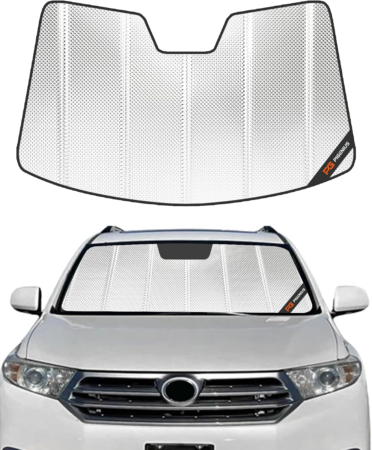 Pigenius Windshield Sun Shade for Toyota Highlander 2014-2019. Reflective Aluminum Film Front Window Sunshade - BLAZBLOCK