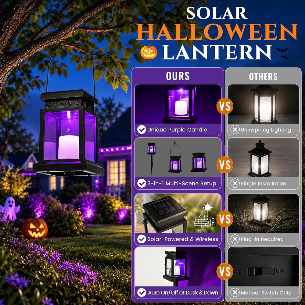 GIGALUMI 8 Pack Solar Halloween Lanterns Outdoor, Candle Lights with Stakes