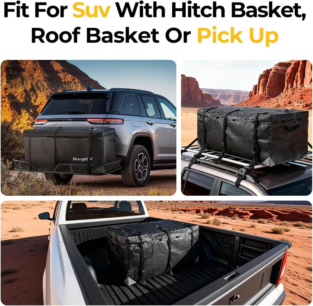 BougeRV Hitch Cargo Carrier Bag Waterproof/Rainproof for Car Truck SUV Vans Rear Mount Trays and Baskets 48'' L x 20'' W x 22'' H
