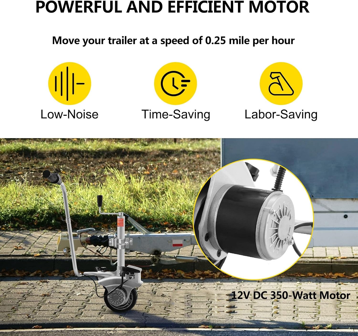 Trailer Mover, 350W Electric Trailer Jack with Max Load 5504.5 lbs (2270 kg), 12V Electric Jockey Wheel Mover with 5-7m/min Speed, Motorised Jockey Wheel for Caravan RV Camper