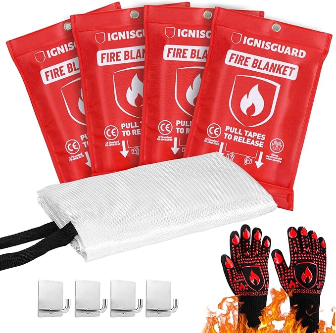 Emergency Fire Blanket for Home and Kitchen, Fiberglass Fire Blankets Emergency by IGNISGUARD