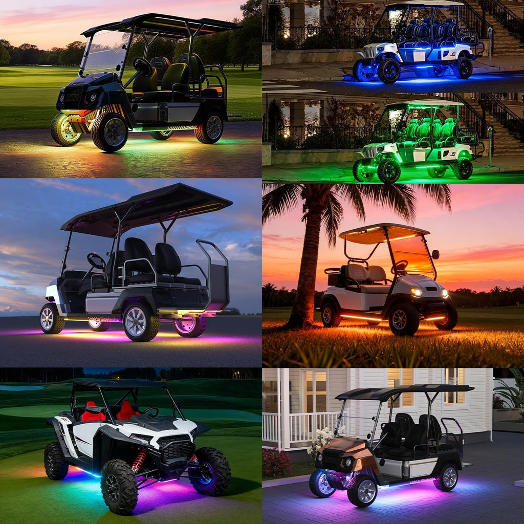 6PCS Golf Cart Underglow LED Light Kit with Built-in 12V-80V Reducer & Canopy Lights, APP & Remote Control, Sound Active Music Sync, IP67 Waterproof, Battery Drain Protect, for EZGO Yamaha Club Car