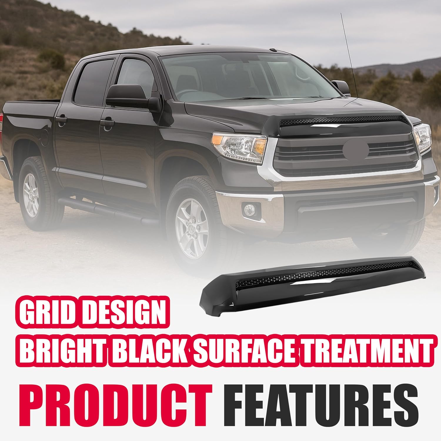Kojem Hood Scoop Bulge Molding Compatible with 2014-2021 Toyota Tundra Platinum Style Color Code 202 Black Front Upper Grille