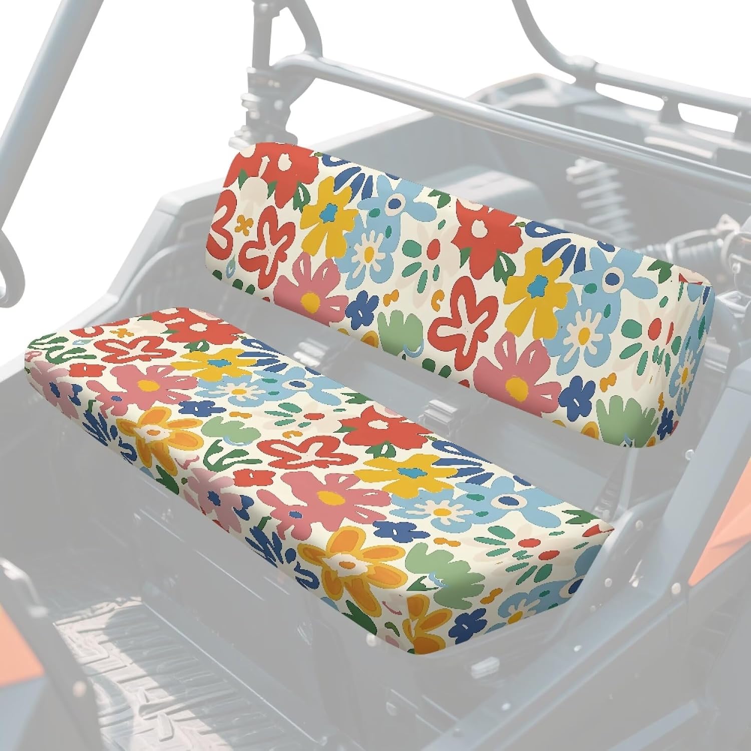 Hippie Flower Pattern UTV Seat Cover Compatible with Kawasaki Mule 4000 4010 3000 3010 3020 Heavy Duty Waterproof Elastic Soft UTV Accessories Seat Cover