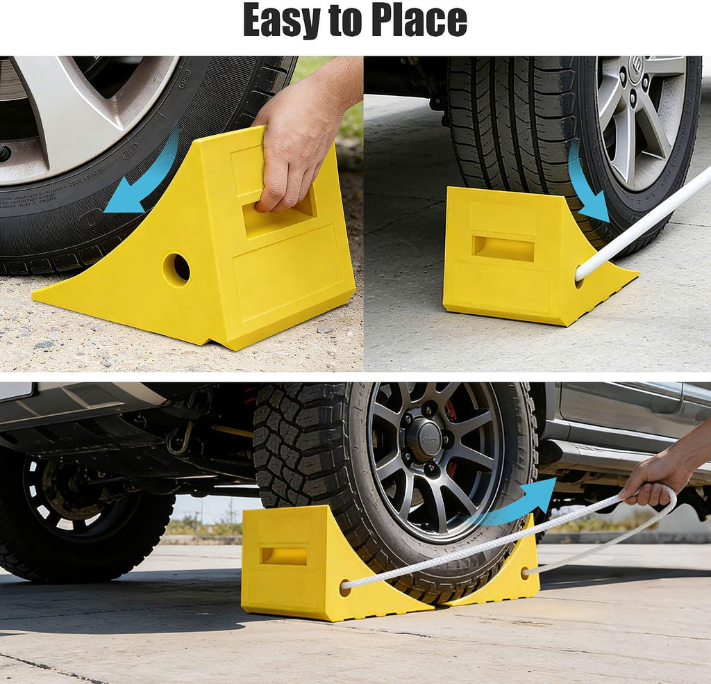 Yescom PU Wheel Chocks for Wheel Under 35" with 5ft Rope, 66,000 lbs Heavy | Duty Capacity, Lightweight Car Chocks for Off-road Car, Full-size Pickup, Heavy-duty Trucks