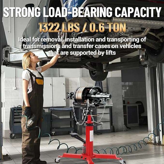 Transmission Jack with 2 Stage Hydraulic Ram, 1322 LBS Hydraulic Telescoping - Image 4
