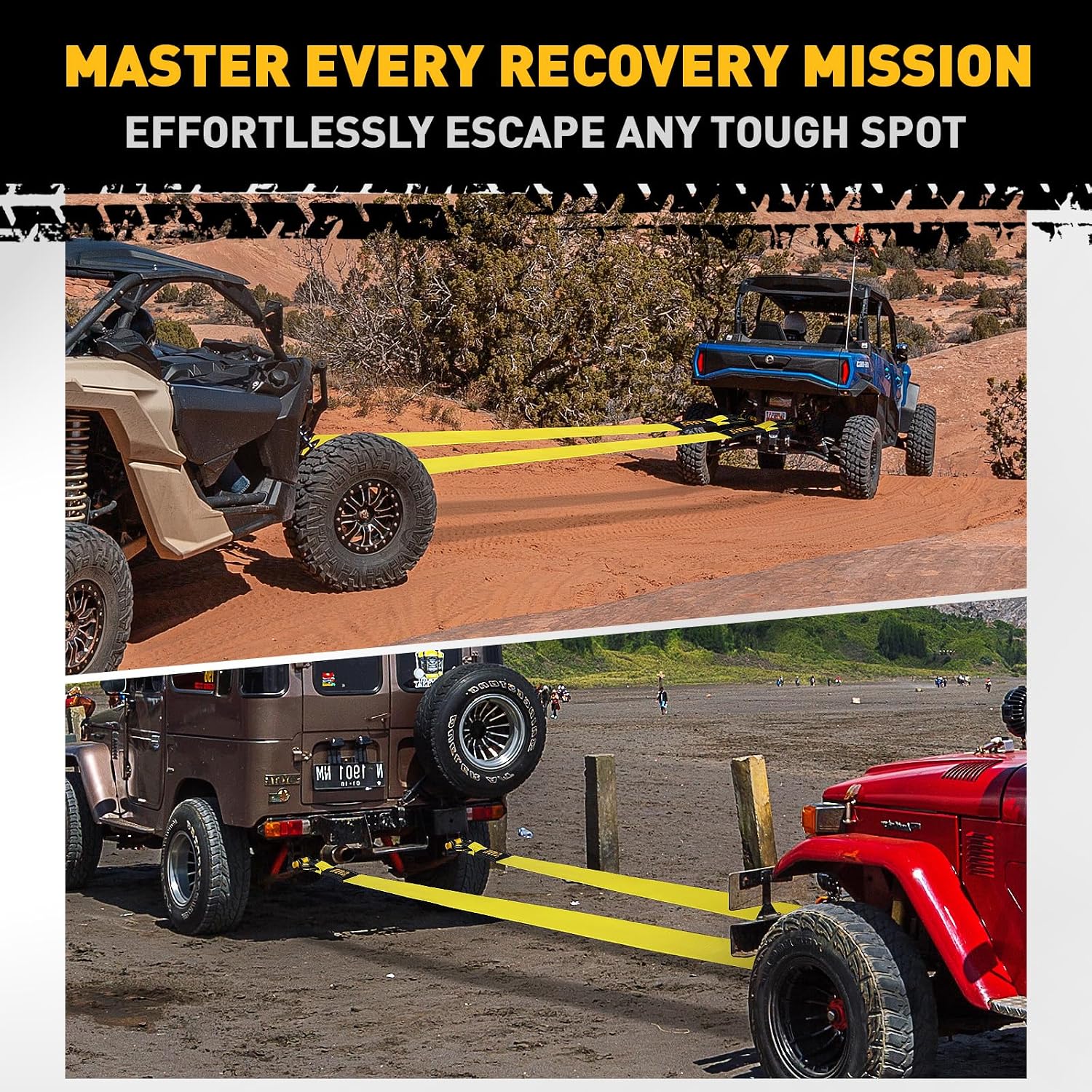 3" x 30Ft Recovery Tow Strap Heavy Duty with Hooks - 36000 LBS Break Strength, 2" Shackle Hitch Receiver + 3/4 D Ring Shackles (2pcs), Recovery Tow Rope for Truck, SUV, ATV Offroad Vehicle