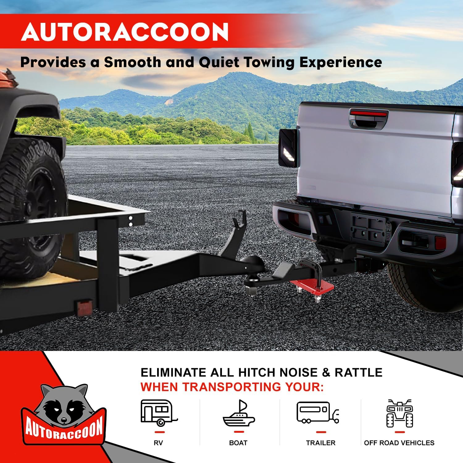 AUTORACCOON Hitch Tightener Anti-Rattle Clamp - Heavy Duty Hitch Stabilizer for 1.25" and 2" Trailer Hitches, Rubber Isolator and Anti-Rust Double Coating Protective