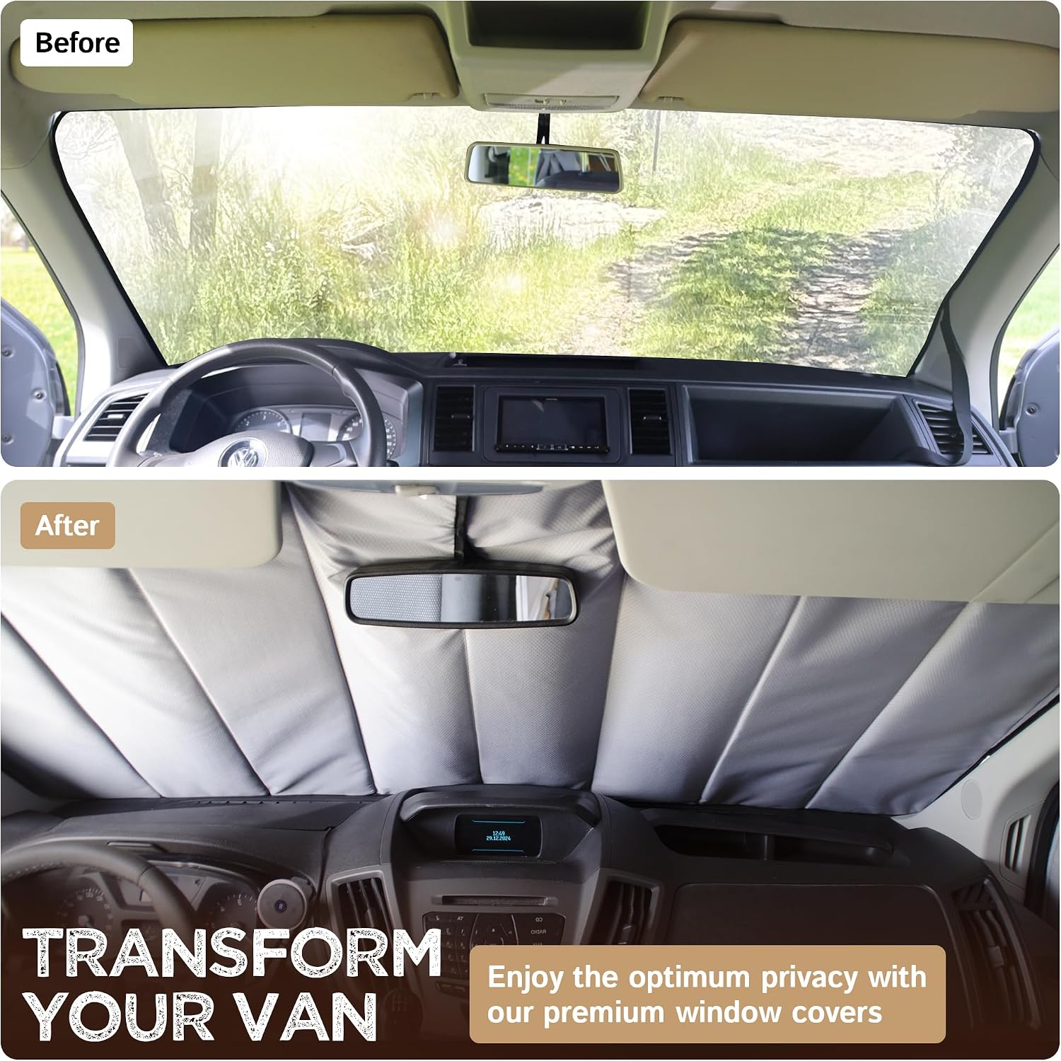 Living in a Bubble Insulated Blackout Windshield Cover for Ford Transit Van Year 2015-2026
