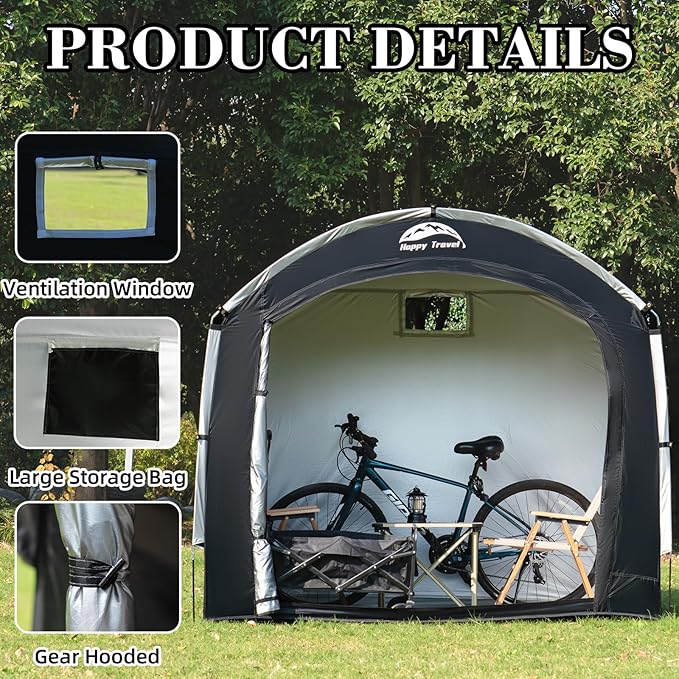 Happy Travel Bike Storage Tent Shed, Outdoor Waterproof Bicycle Covers Shelter - Image 4