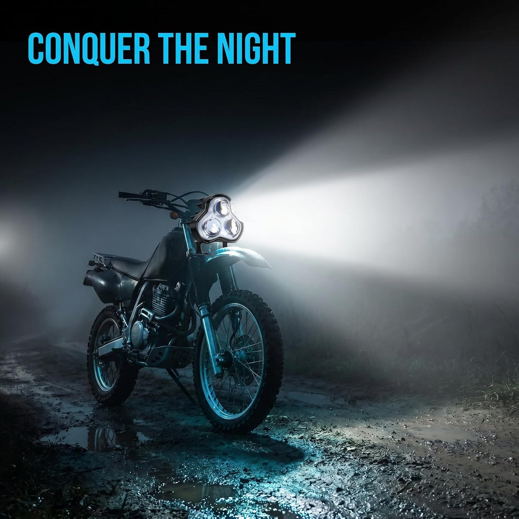 Triple 6050 LED Motorcycle Fog Lights, DC 9-60V 16W Auxiliary Spot Lights with Adjustable Bracket, IP67 Waterproof for Off Road & Night Riding