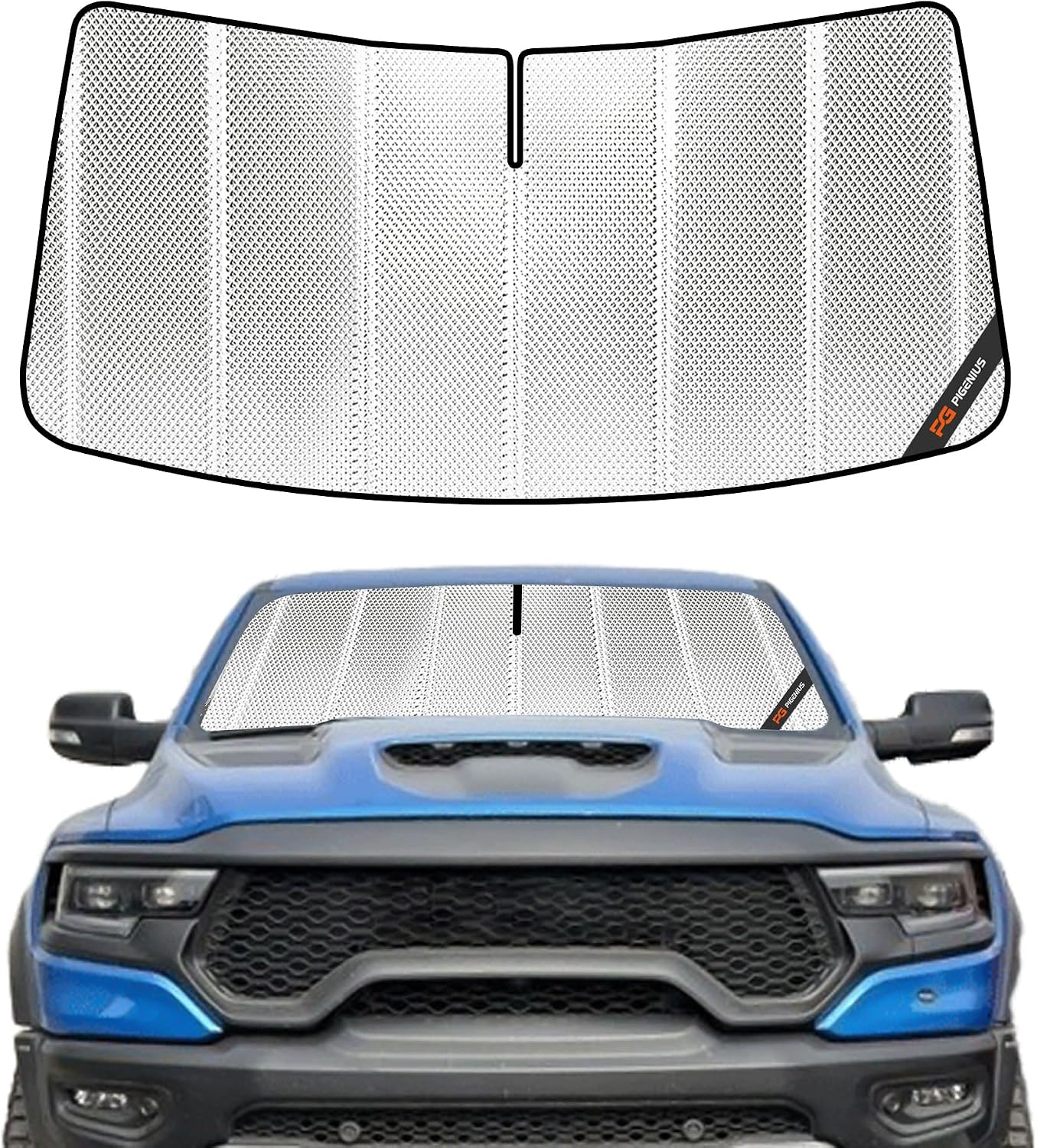 Pigenius Windshield Sun Shade for Ram 1500 2019-2025 with 5 Inch Wide Sensor. Full Coverage Rearview Mirror Shade for Ultimate Protection