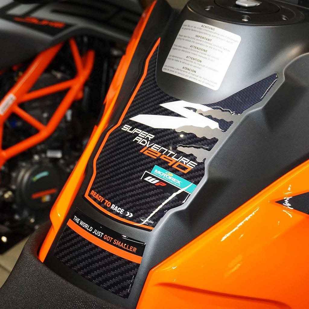labelbike - 3D Stickers Motorcycle Fuel Tank Pad Decorations and Resin Protections Compatible with KTM 1290 Super Adventure S 2021-2024 Color Carbon Orange