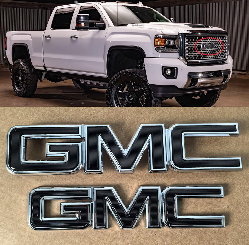 2014-2018 Kit OEM Sierra Front & Rear Emblem 3D Badges Replacement for Sierra 1500 2500HD 3500HD Base Denali SLT SLE 84395038 (Chrome with Black)