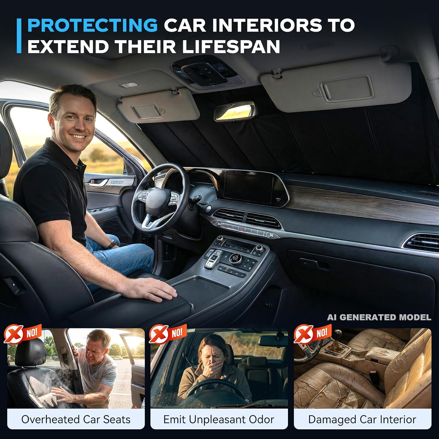 Windshield Sun Shade for Toyota Camry 2025-2026, Custom Fit Folding Design Car Front Window Sunshade Sun Visor Shield Accessories for Interior Protector, Blocks UV Rays & Heat