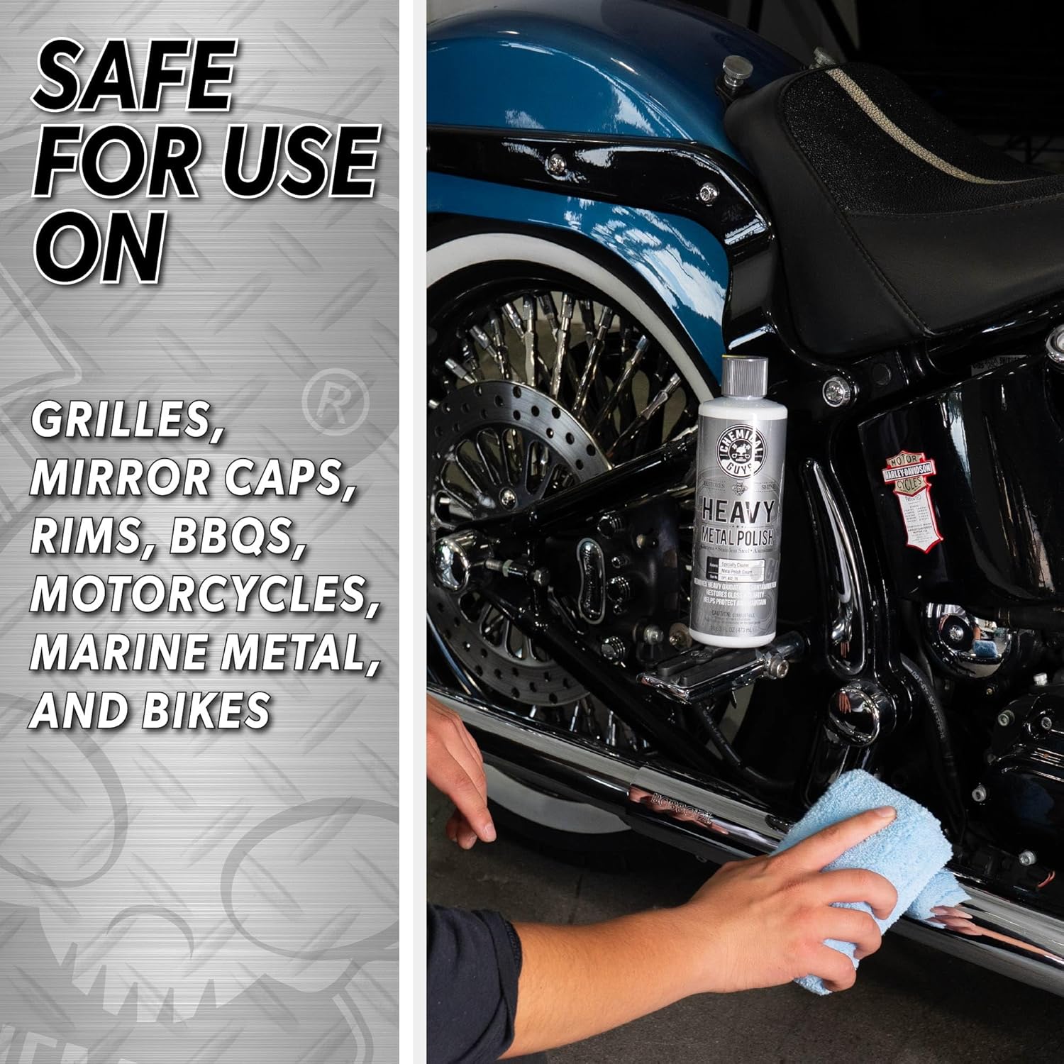 Chemical Guys Heavy Metal Polish Restorer and Protectant - Cleans, Restores & Protects, Aluminum, Stainless Steel, Chrome Polish & More, Safe for Cars, Trucks, Motorcycles, RVs, and Boats - 16 oz