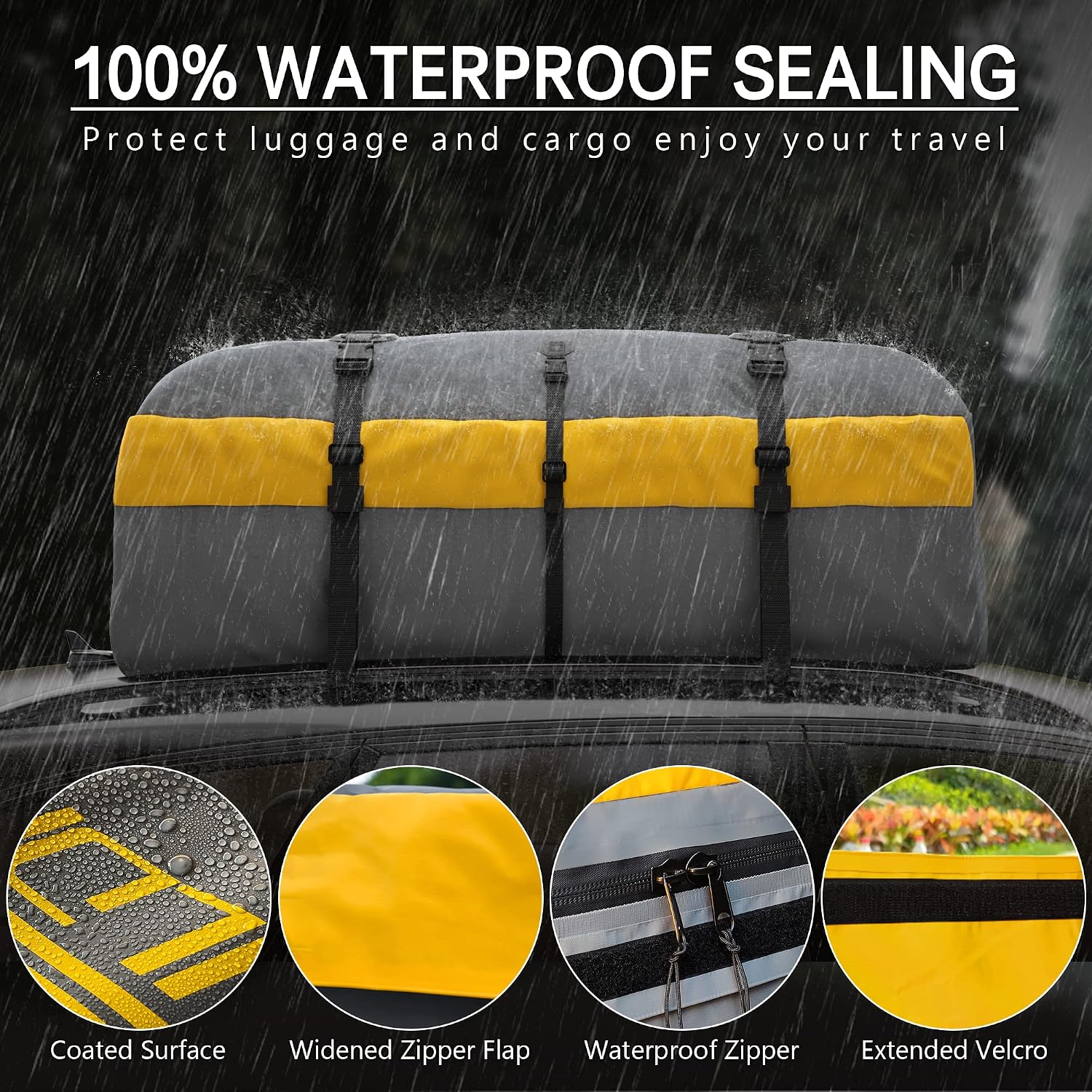 Car Roof Bag Rooftop Cargo Carrier, 21 Cubic Feet Waterproof Roof Luggage Cargo Carrier Bag with Anti-Slip Mat for All Cars Vehicles SUV with/Without Rack (with 2PCS 4M Ratchet Straps)