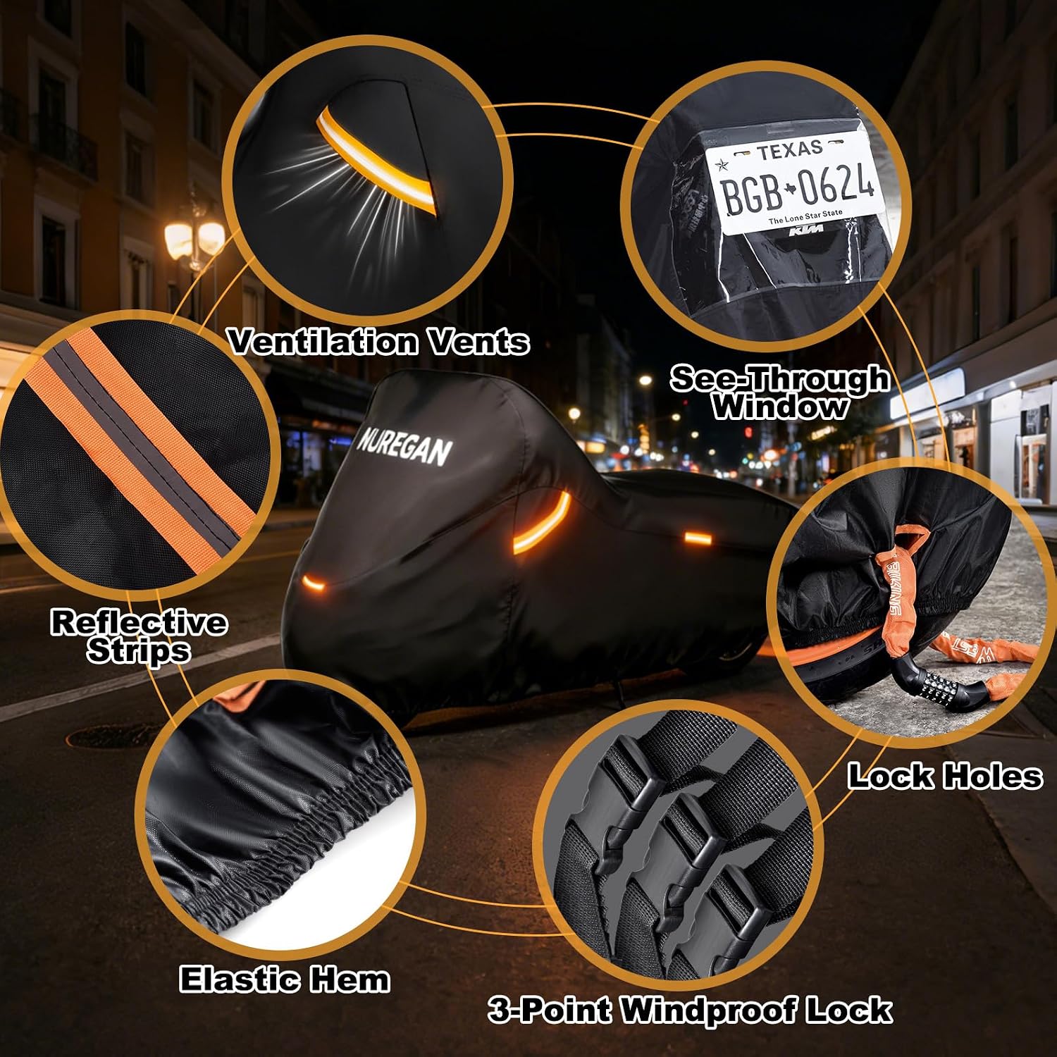 Heavy Duty Motorcycle Cover Waterproof Outdoor Universal Fit up to 92 Inch, All Season Protection for Kawasaki Z650 Ninja ZX-10R, Honda Rebel 500 CBR500R with See-Through License Panel