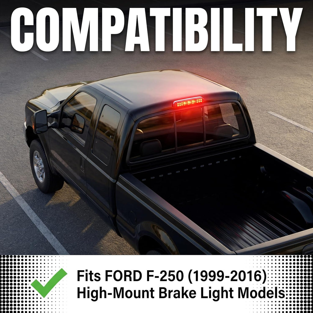 LED 3rd Brake Light Compatible with Ford Ranger/F250 1999-2016, Red Lens, High Mount Stop Light Replacement