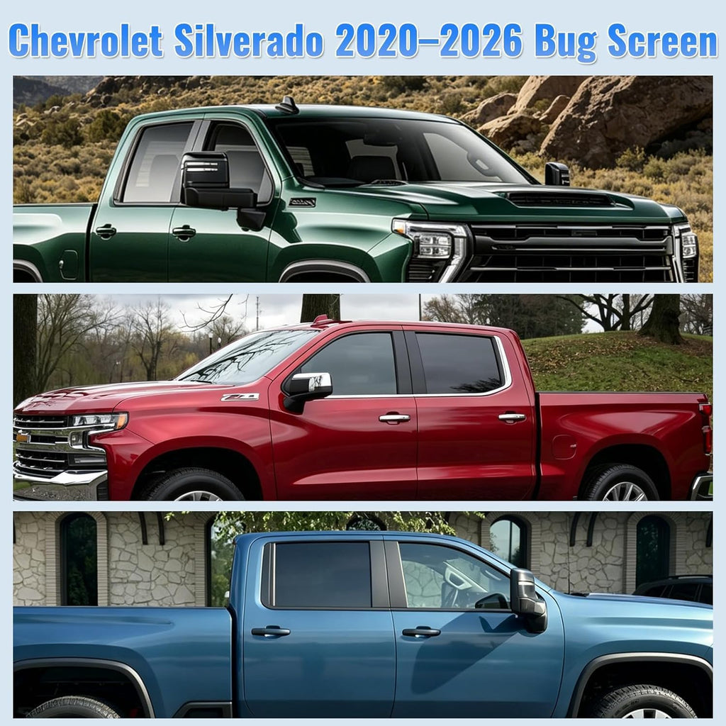 Side Window Screen Shades Compatible with Chevy Silverado 2020-2026, 2-in-1 Car Window Mosquito Net & Sun Shades Cover, Breathable Mesh Shade Bug Mosquito Privacy Protector for Camping