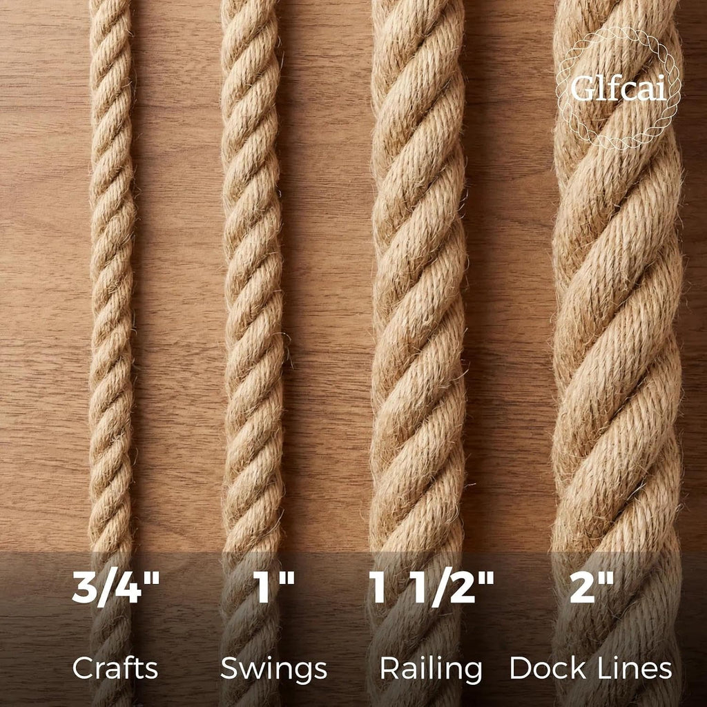 3/4 Inch x 50 Ft Hemp Rope, 578 Lbs Working Strength, 4 Strand Twisted Cord for Cat Scratchers, Gardening, Landscaping & Decor
