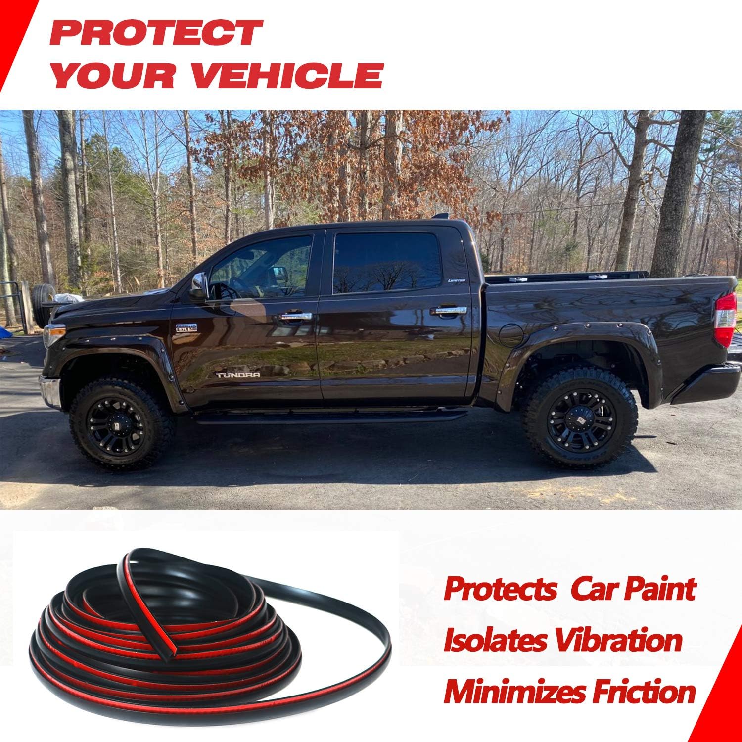 Fender Flares Edge Trim, Fender Flare Rubber Seal for Car and Truck Wheel Wells, Rubber Gasket for Fender Flares Universal, Bonds w/Automotive-Grade Adhesive Tape, T-Style, 30’ Length