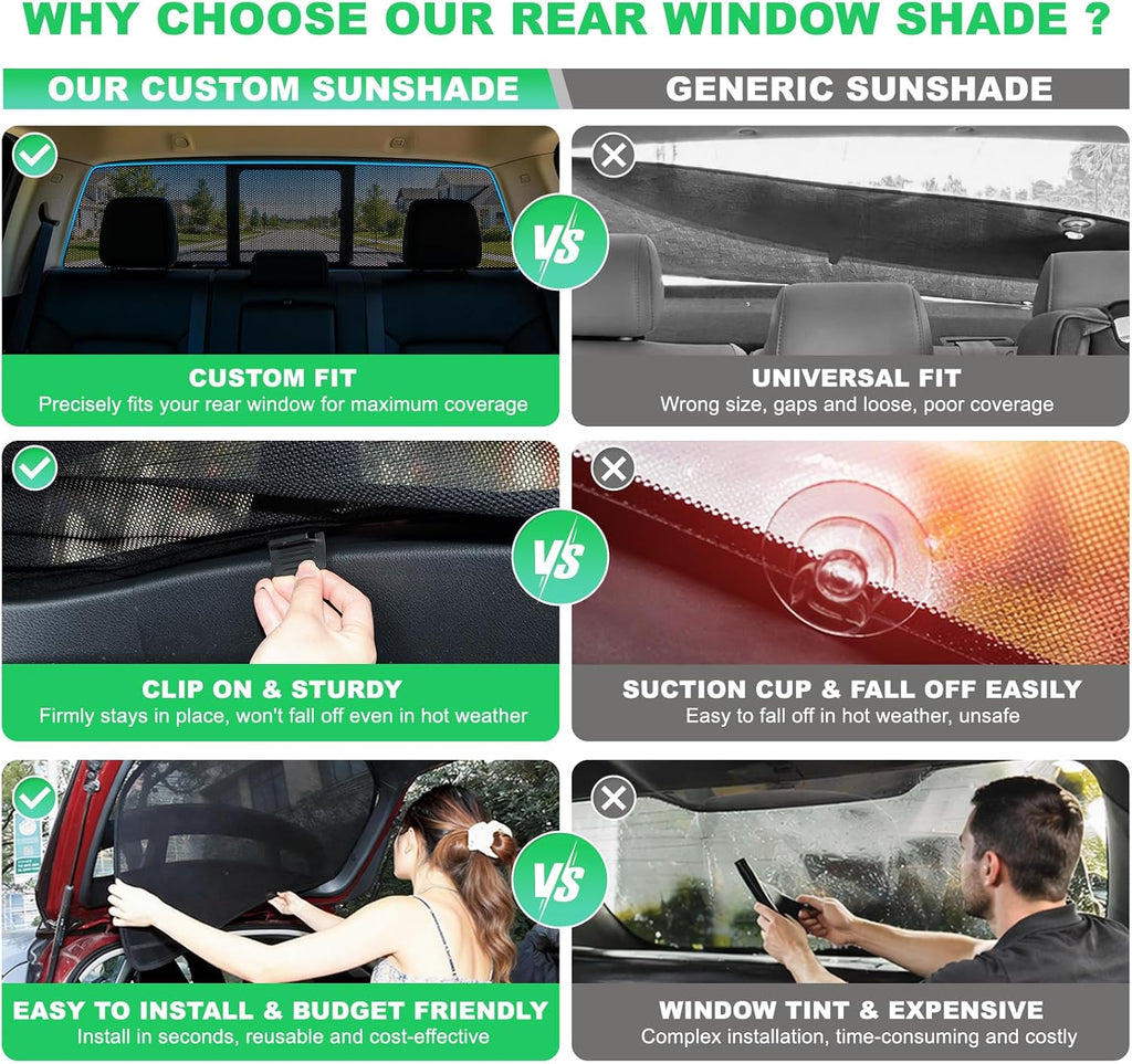 F150 Rear Window Shades 2015-2020, 3PCS Full Coverage Set | Custom Fit, Full Rear Window Coverage, Heat & UV Protection, Privacy & Ventilation